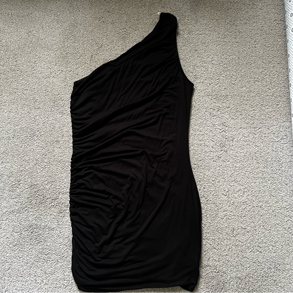 A New Day Black One Shoulder Ruched Dress
